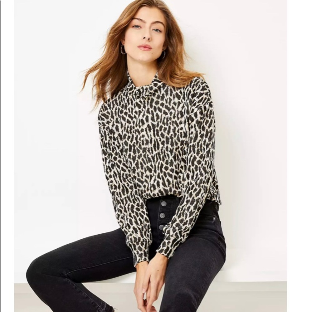 Loft Petite Animal Spotted Mock Neck Top